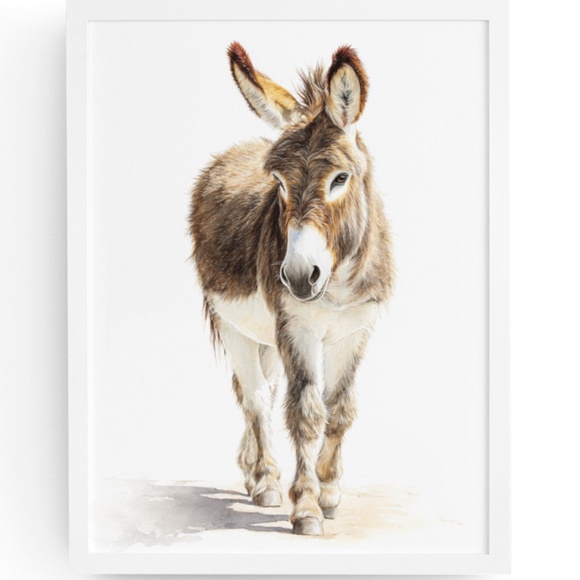 Creative Path Studios Other - Watercolor Donkey Wall Art Print, Unframed - Charming Farmhouse Decor